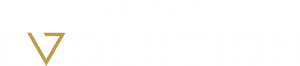 Logo with the text GROUP EVOLUTION in uppercase letters. The word EVOLUTION is prominent, with the E stylized as a gold triangle pointing downward. The background is a muted teal color.
